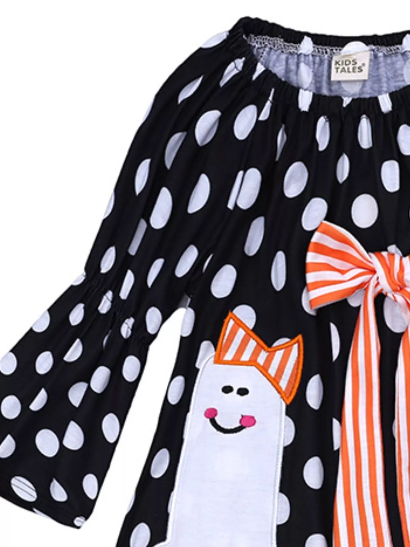 Children's Halloween Ghost Polka Dot Dress with Bow