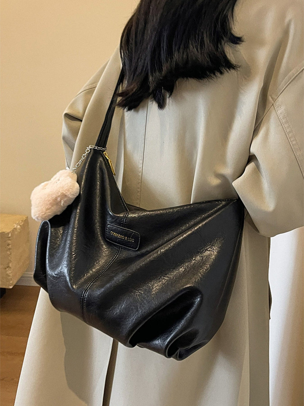 PU Leather Crossbody Bag with Plush Charm