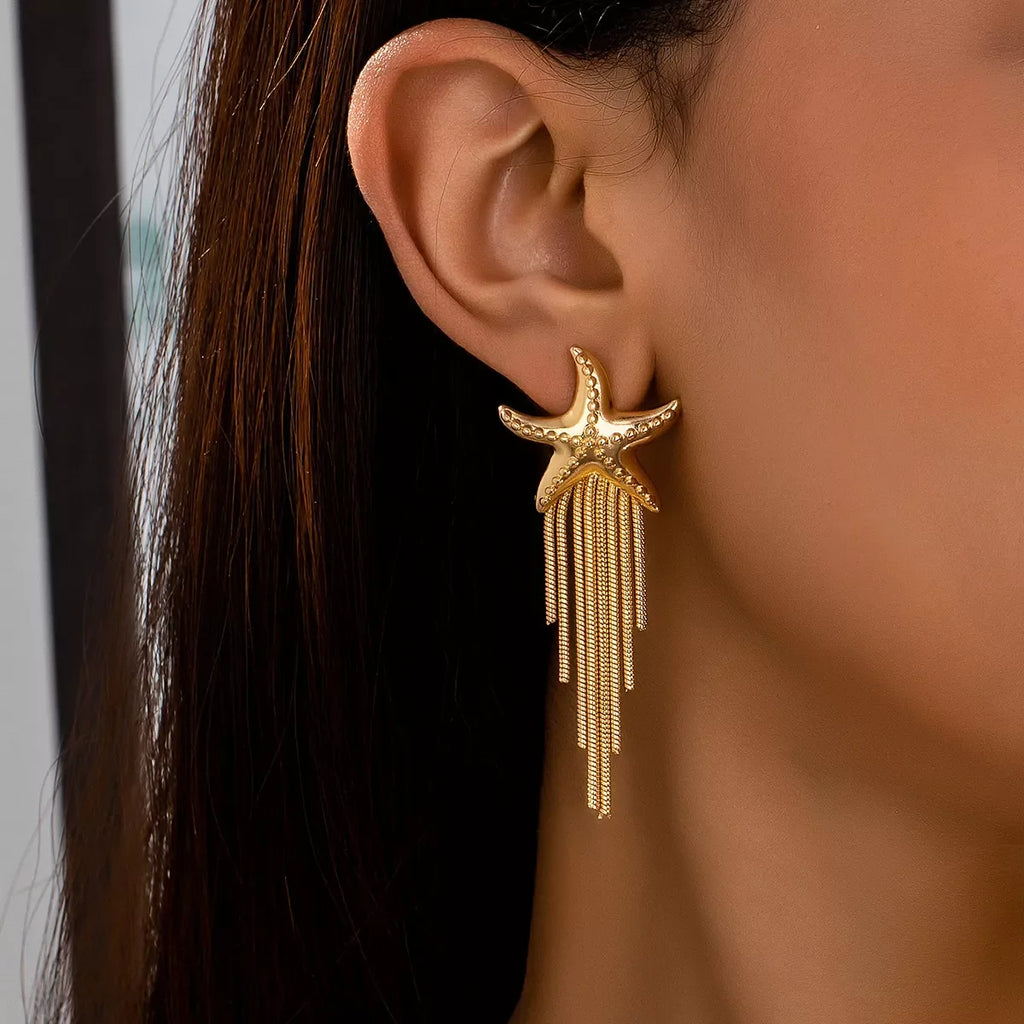 18K Gold-Plated Starfish Fringe Drop Earrings