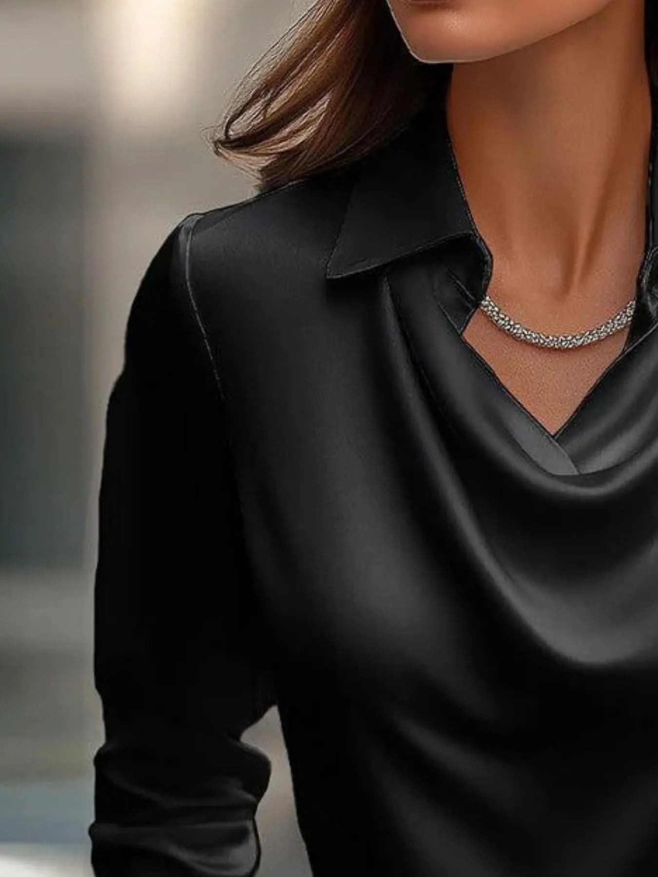 Full Size Long Sleeve Blouse with Collar Plus Size