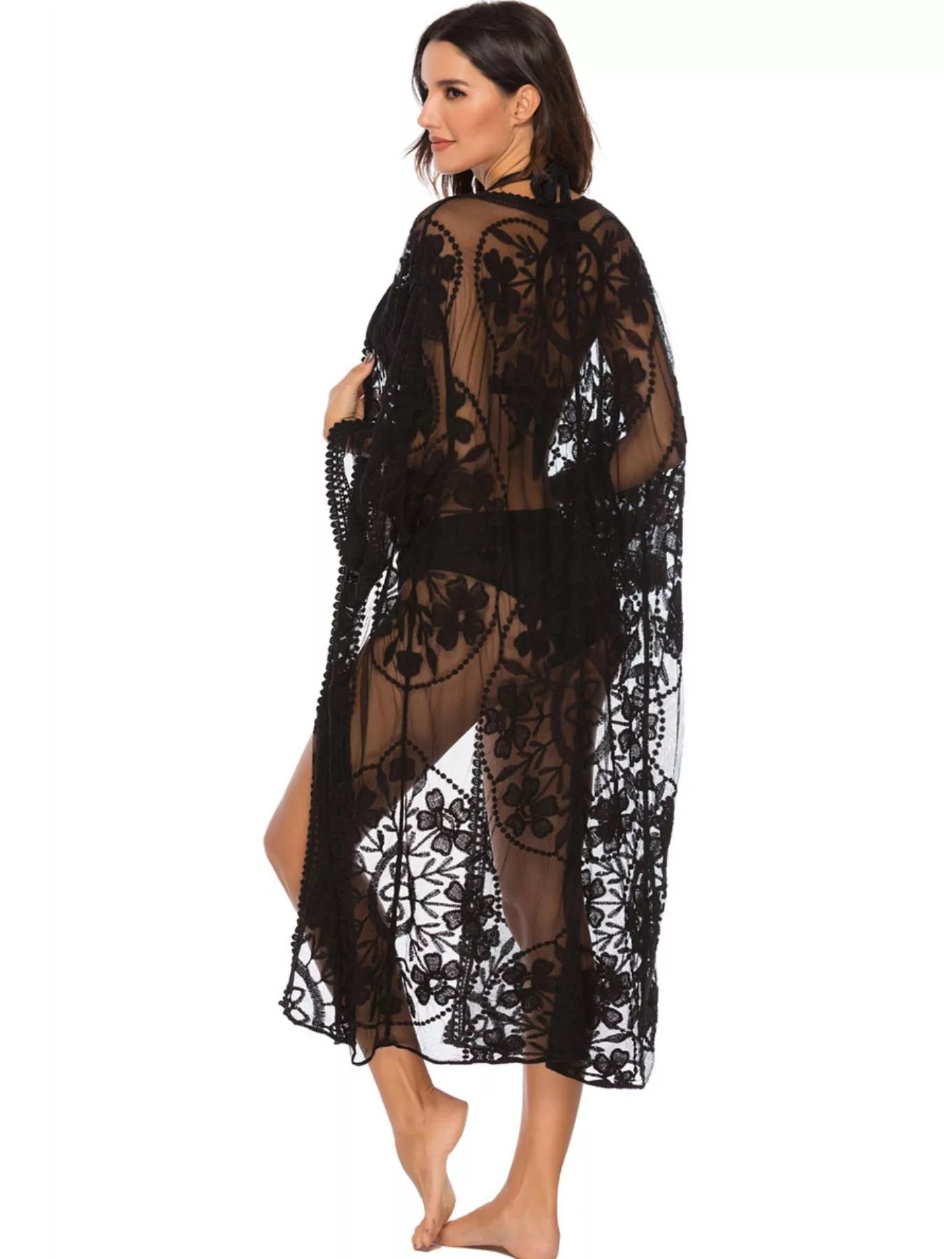 Floral Lace Sheer Kimono Cover-Up