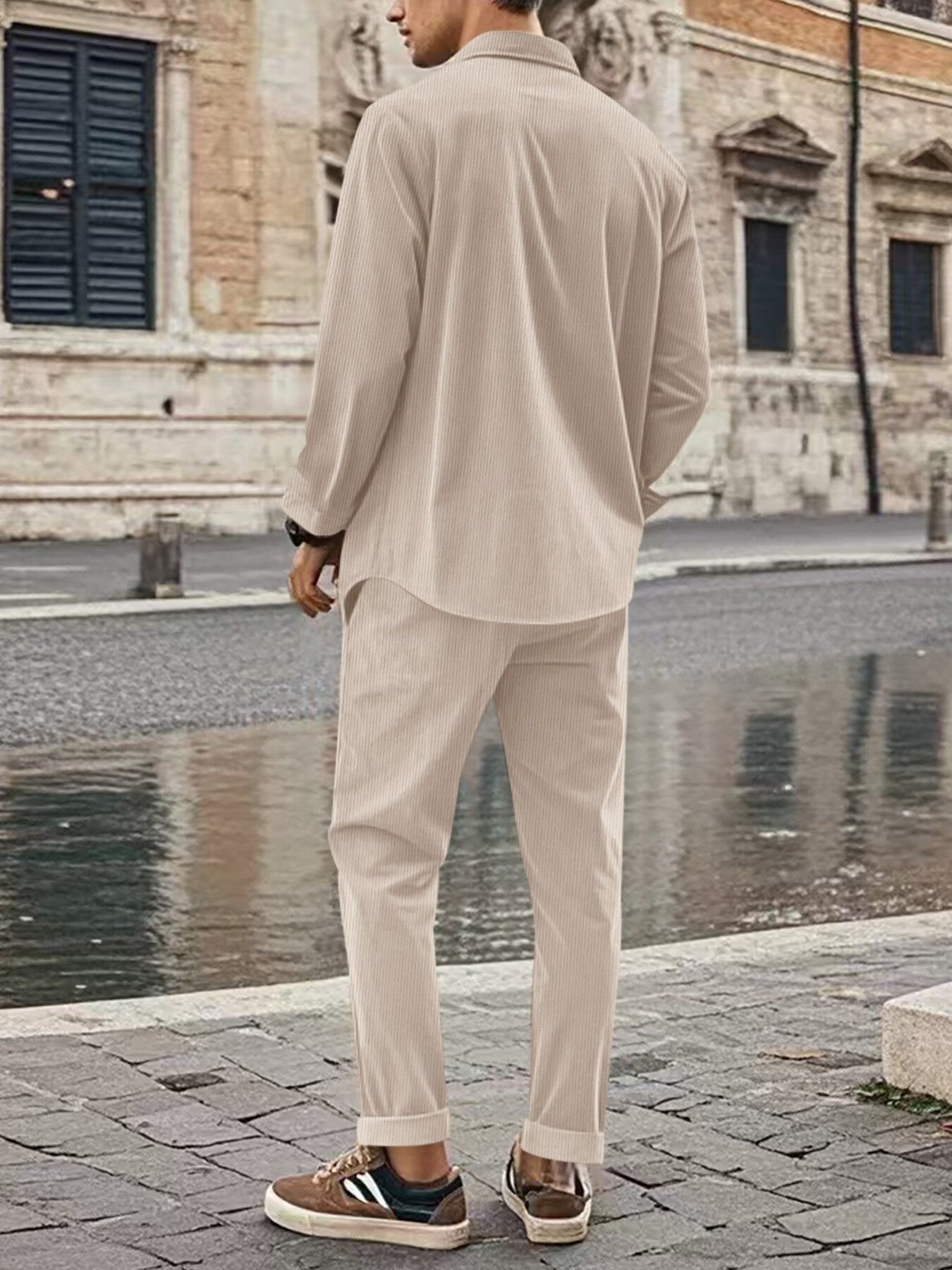 Men's Full Size Button Up Long Sleeve Shirt and Pants Set Plus Size