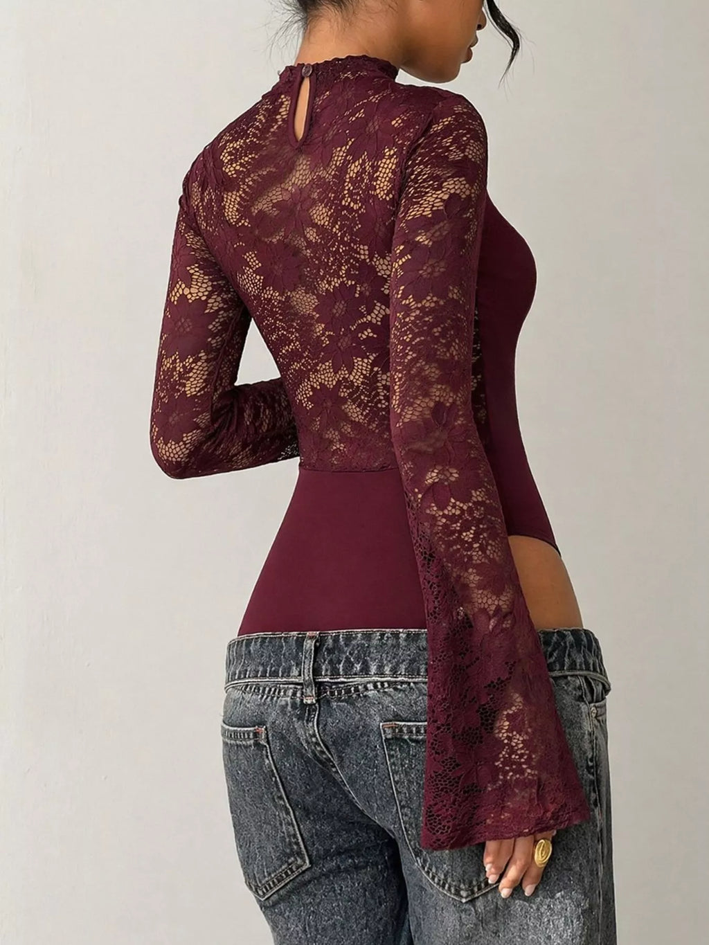 Lace Cut-out Flare Sleeve Bodysuit