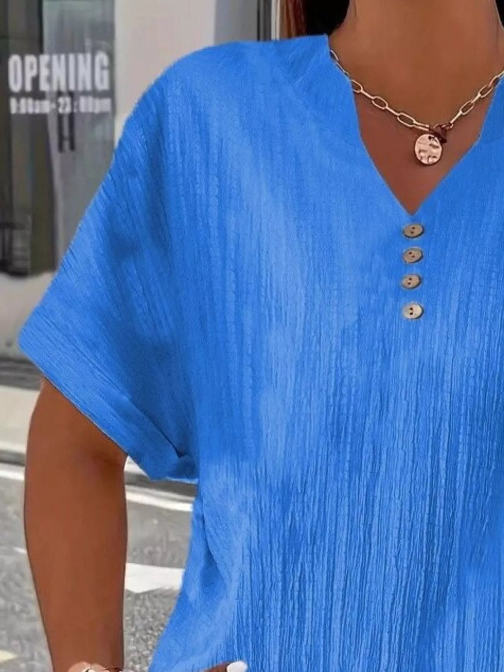 Plus Size Notched Short Sleeve Textured Top