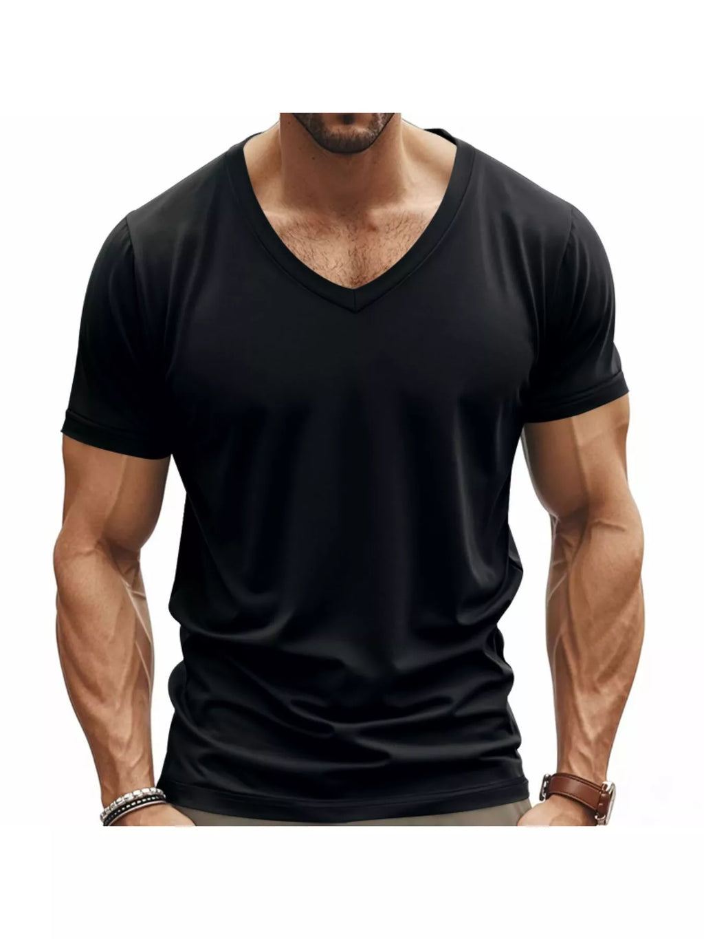 Men's Full Size Slim Fit V-Neck Basic T-Shirt Plus Size