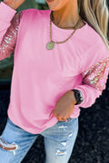 Long Sleeve Sequin Round Neck Pullover Top