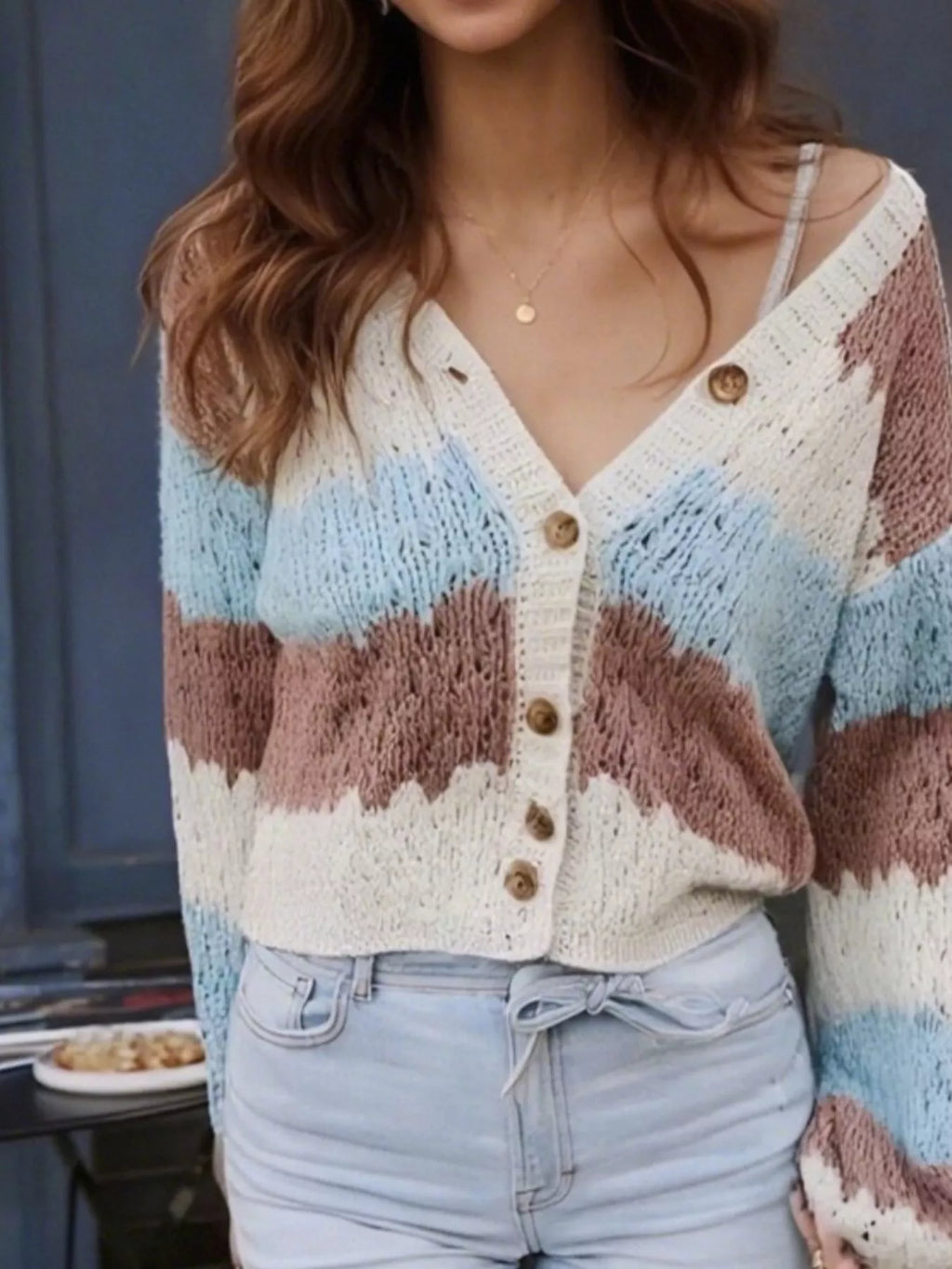 Color Block Button Up Cardigan
