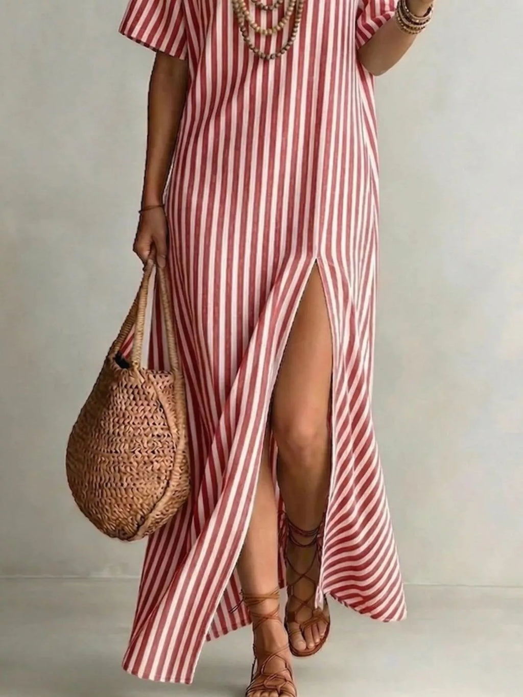Full Size Striped Maxi Dress with Side Slit Plus SIze