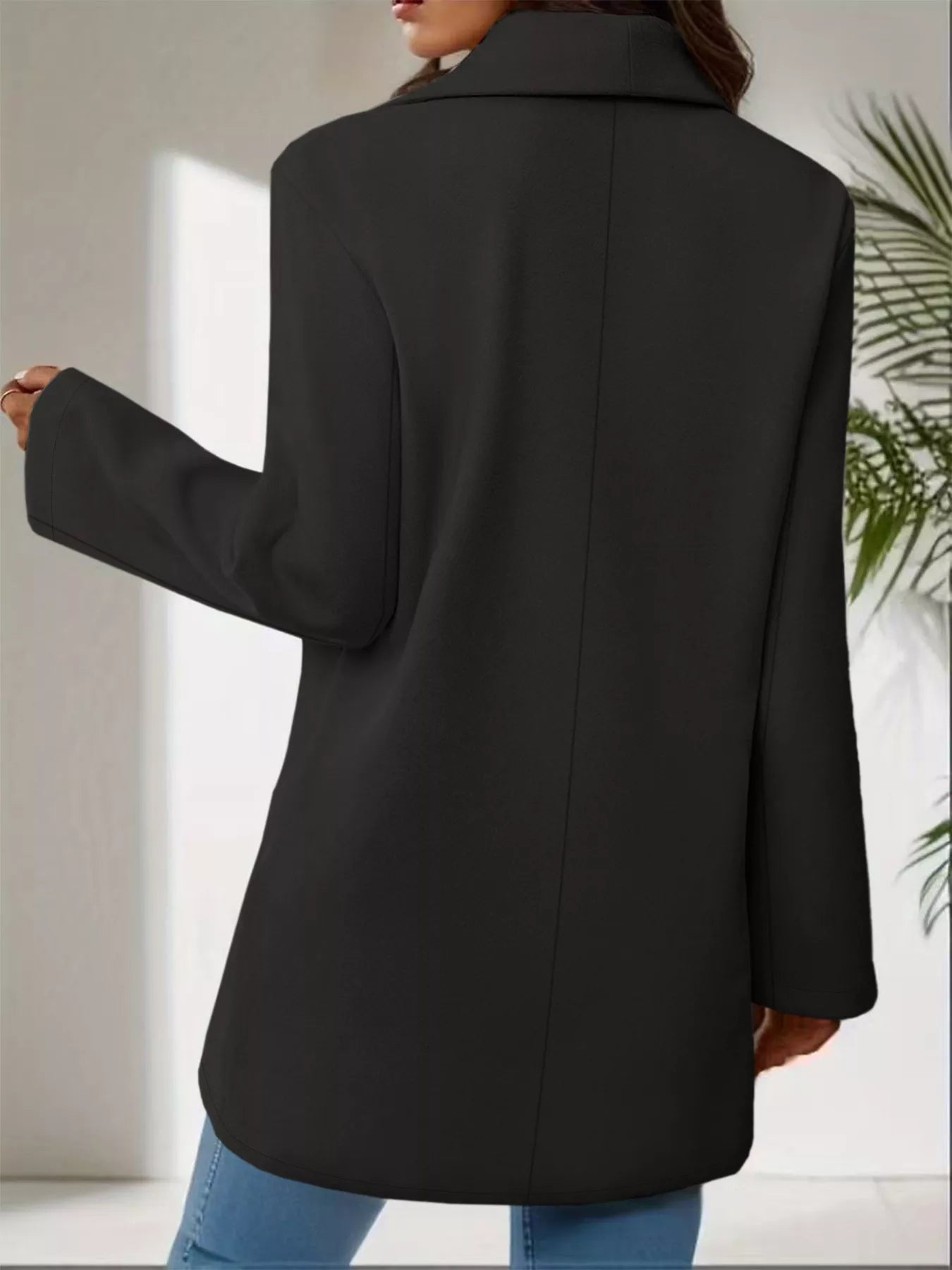 Lapel Collar Single-Button Wool Blend Overcoat