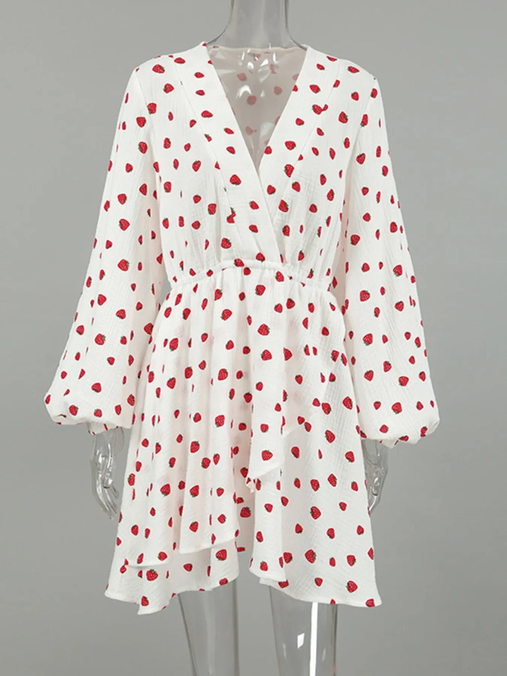 Strawberry Print Long Sleeve Mini Dress