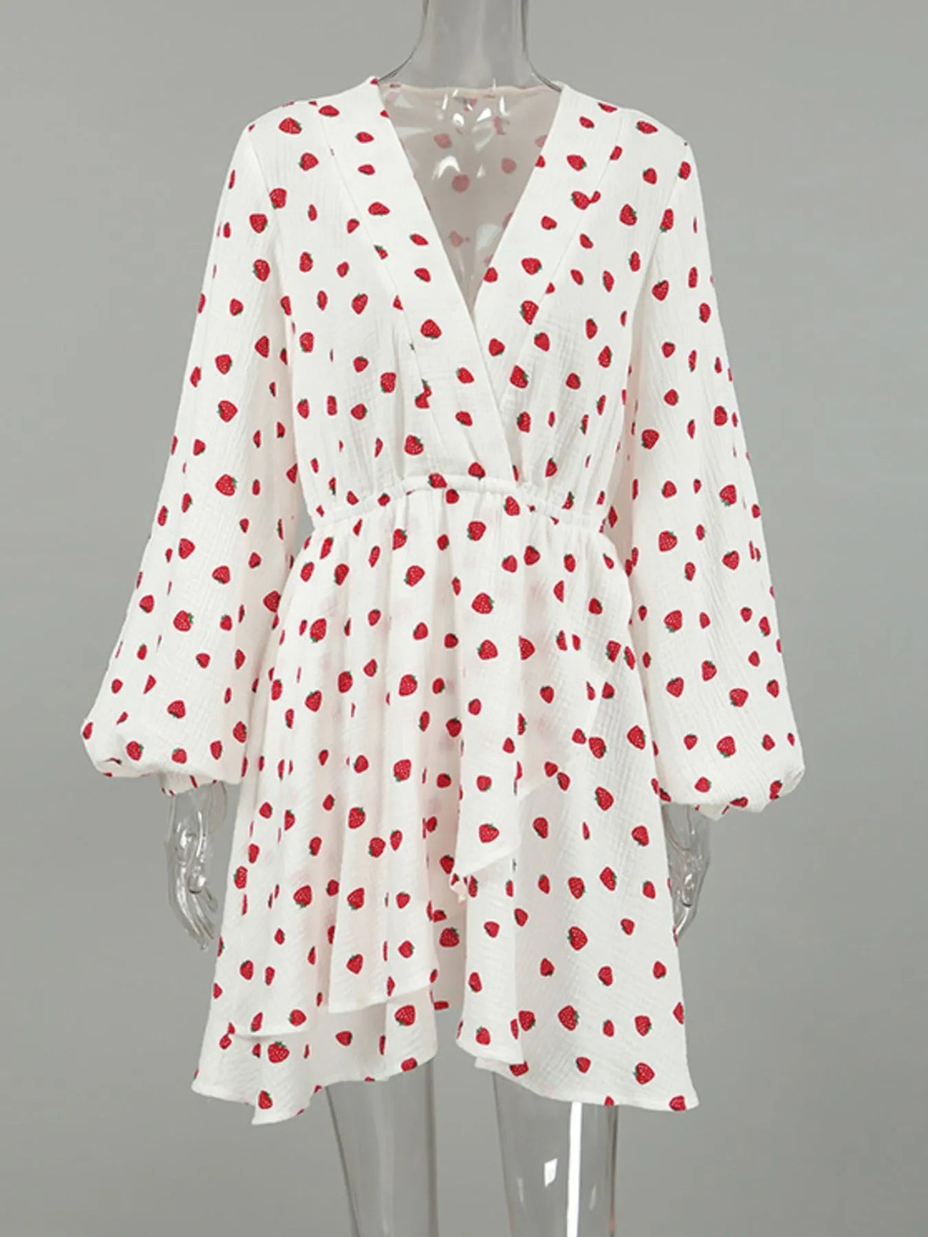 Strawberry Print Long Sleeve Mini Dress