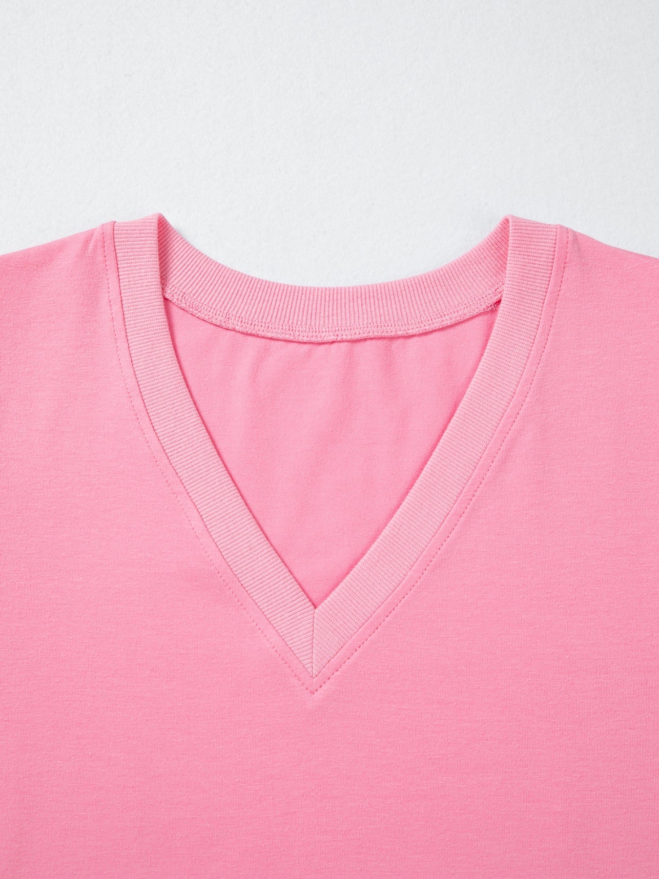 Solid Color V Neck Short Puff Sleeve Blouse