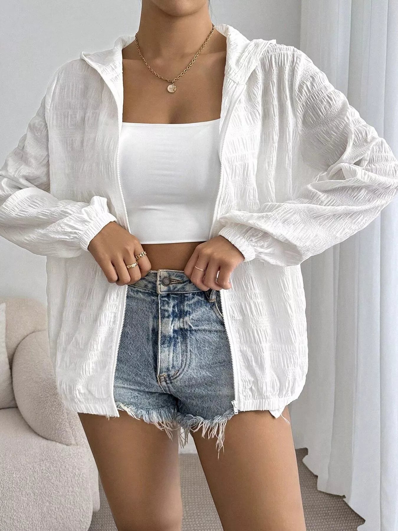 Lightweight Textured Hooded Jacket