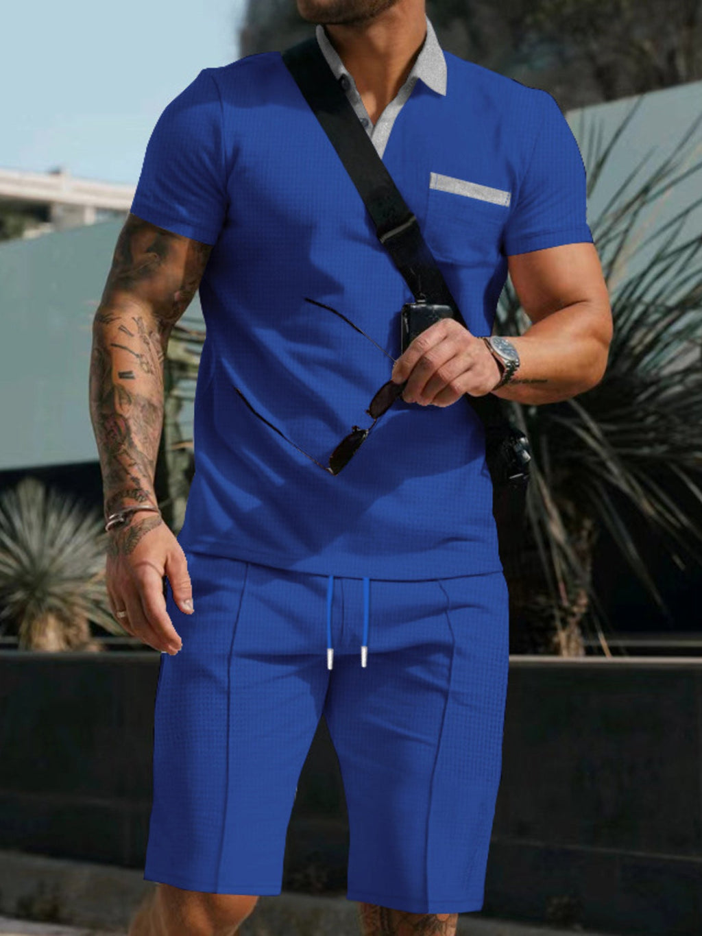 Men's Full Size Casual Short Sleeve Polo & Shorts Set Plus Size