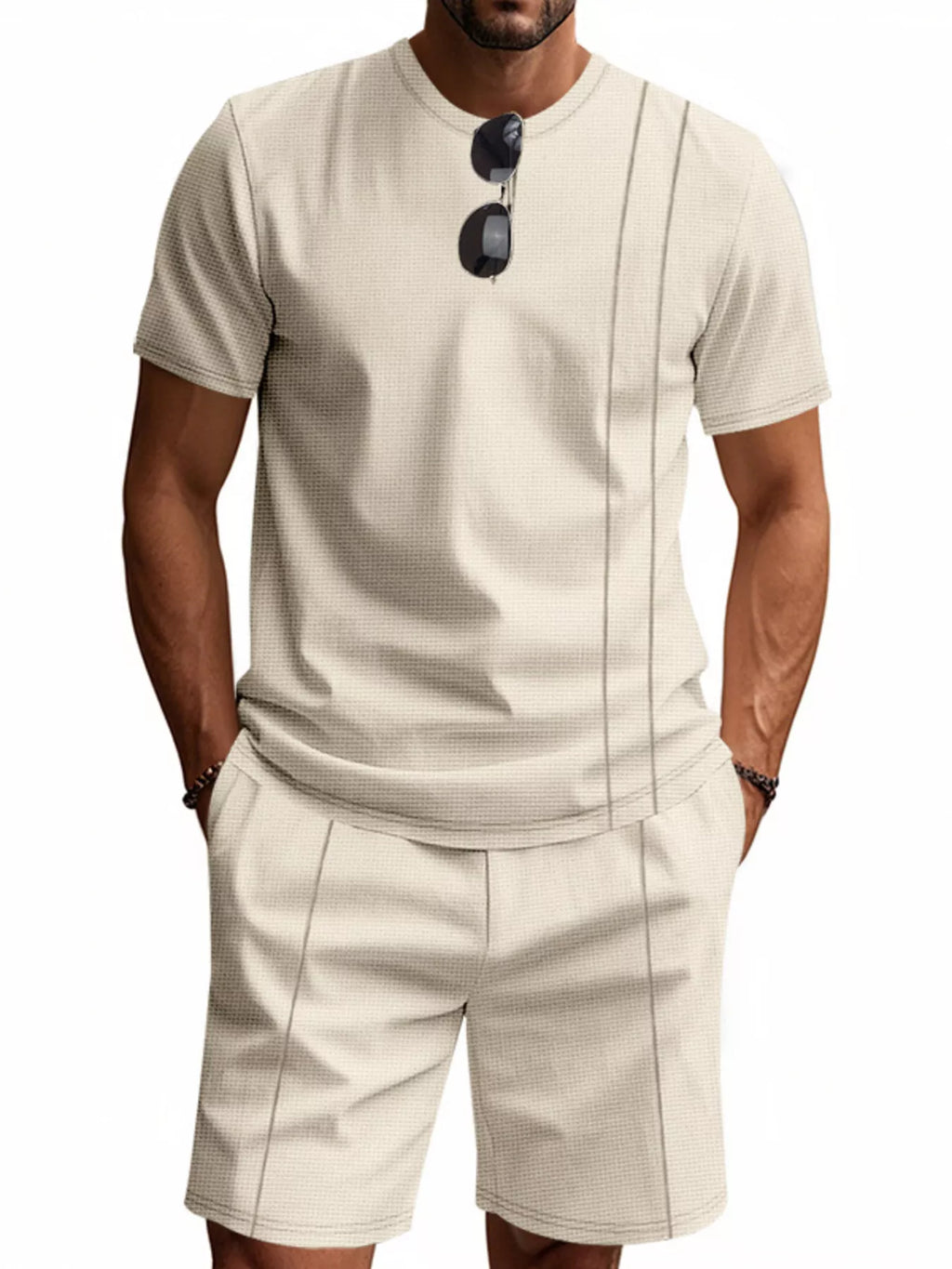 Men's Full Size Casual Striped Short Sleeve T-Shirt and Shorts Set Plus Size