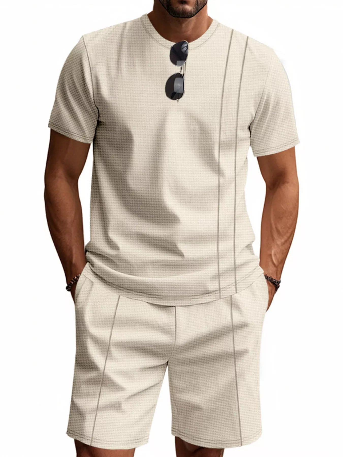 Men's Full Size Casual Striped Short Sleeve T-Shirt and Shorts Set Plus Size