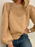 Textured Knit Round Neck Long Sleeve Sweater