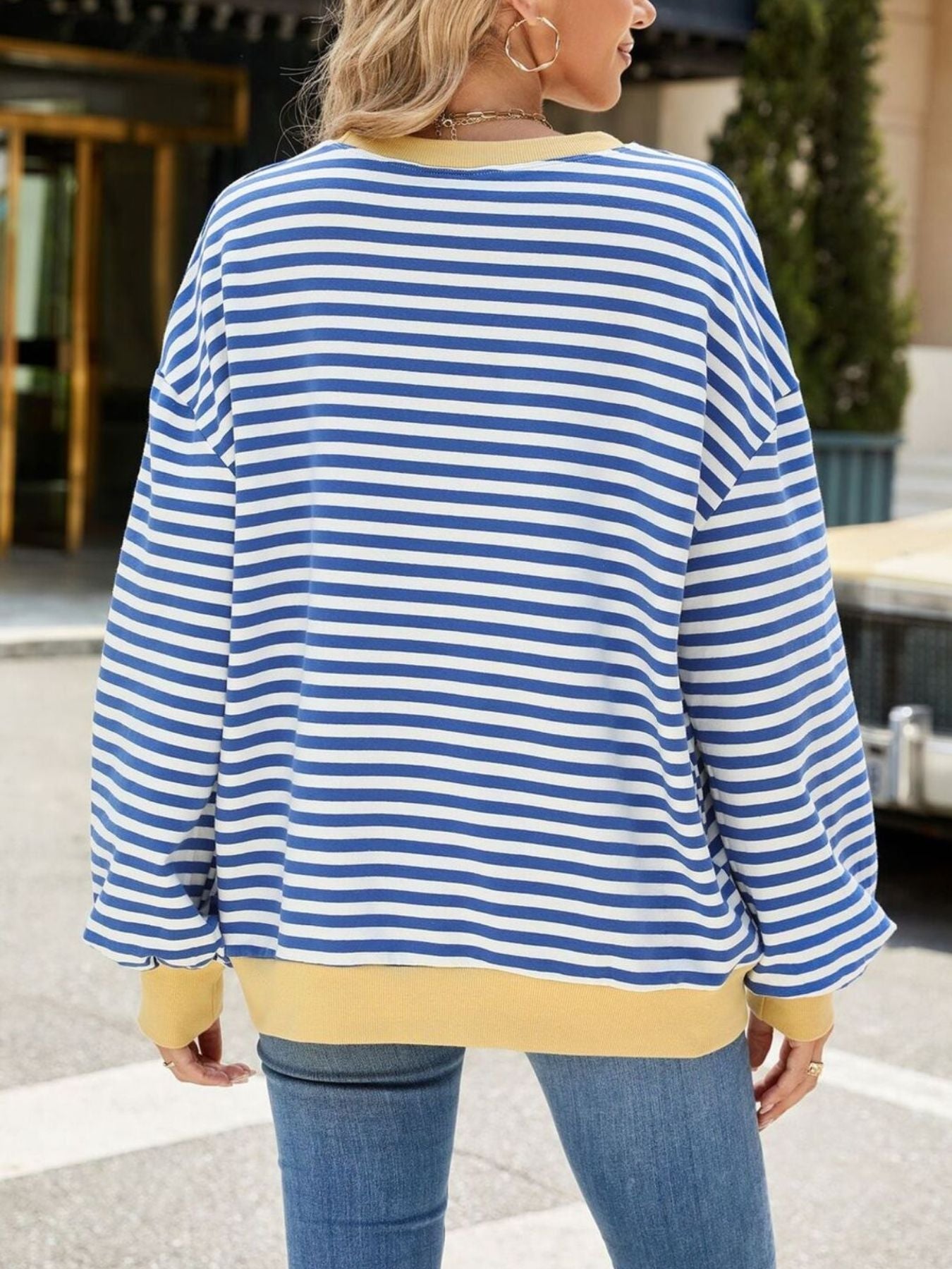 Striped Crew Neck Long Sleeve Sweatshirt