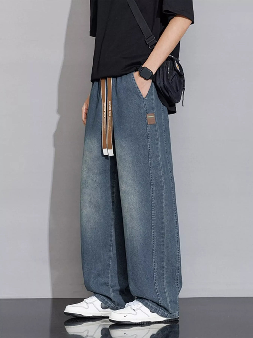 Men's Plus Size Vintage Wash Wide Leg Jeans