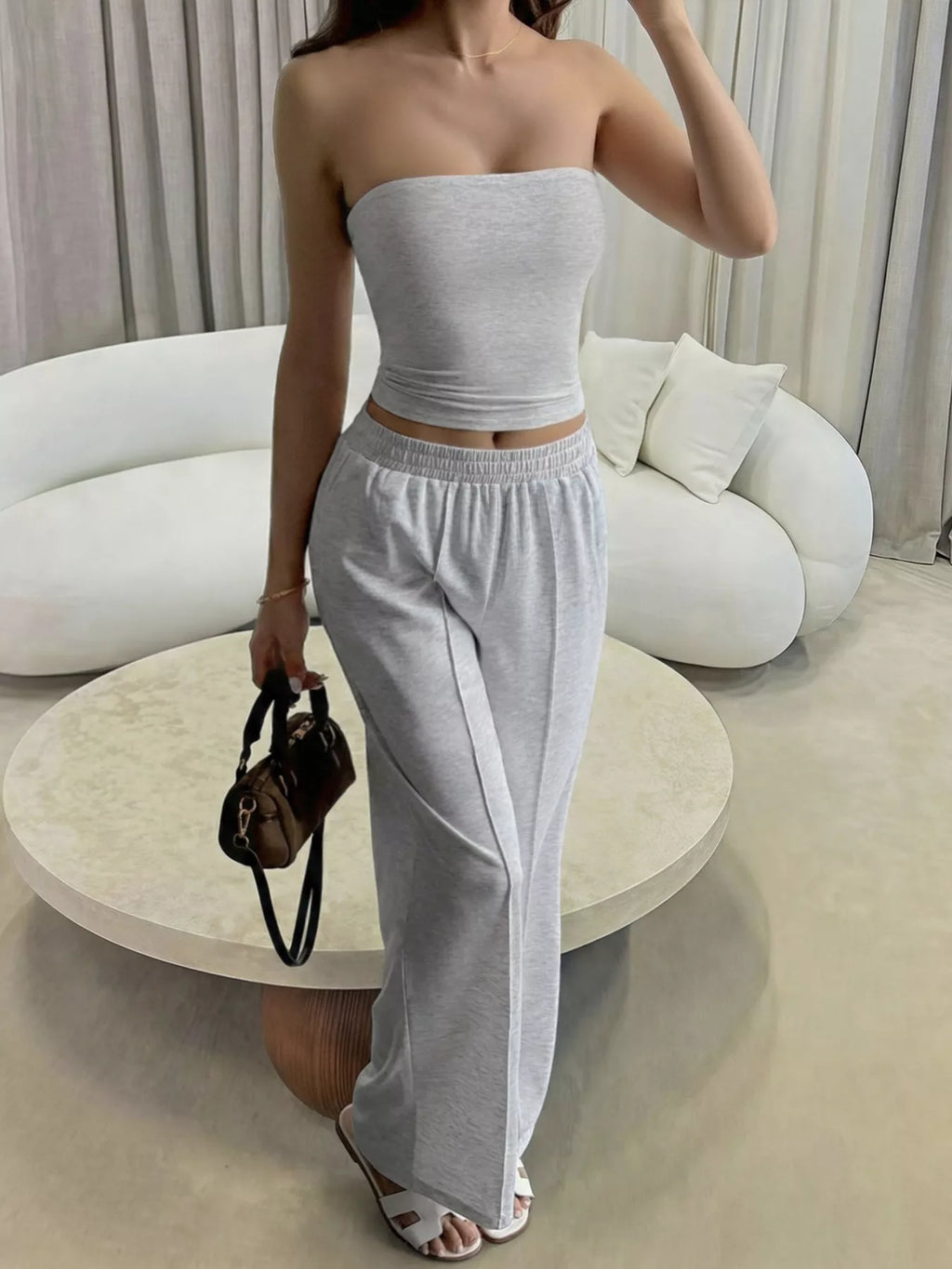 Tube Top and Wide Leg Pants Set