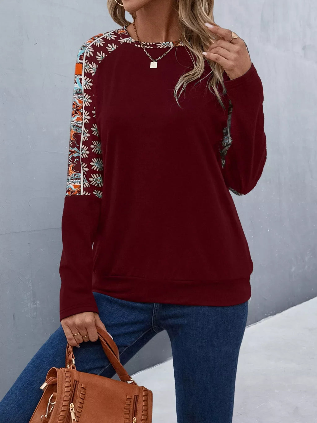 Printed Raglan Sleeve Round Neck T-Shirt