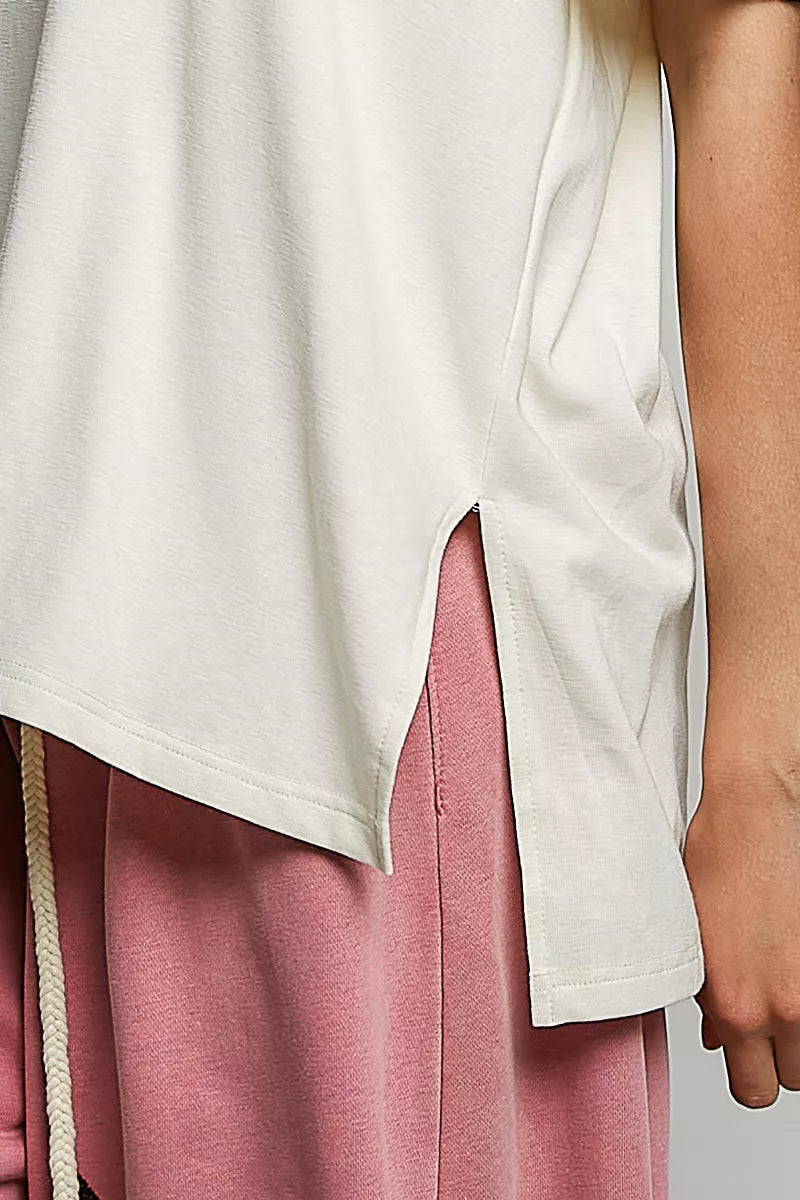 POL American Flag Color Block Side Slit Cotton Top