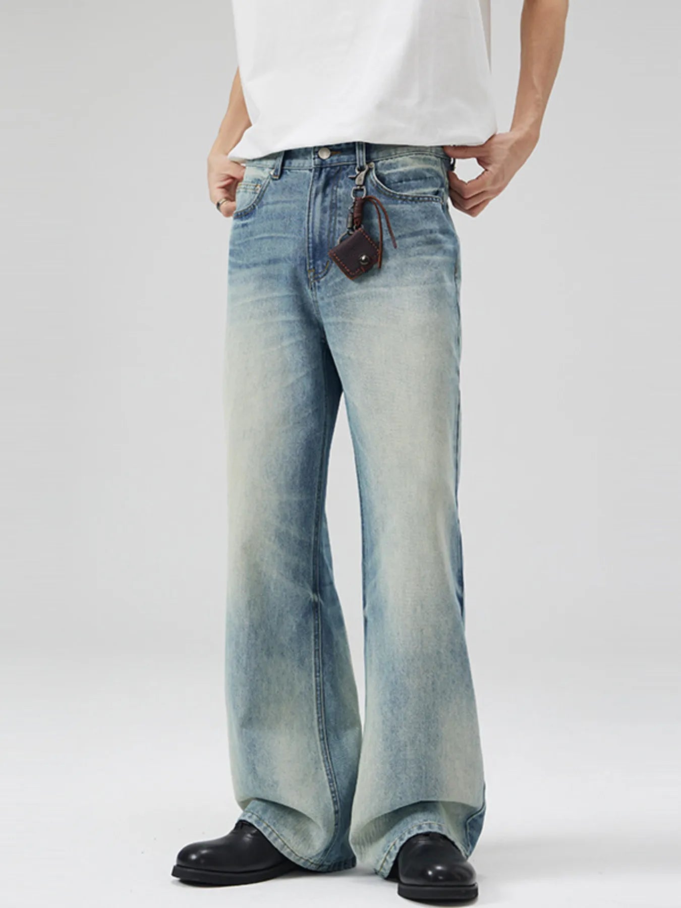 Men's Full Size Vintage Wash Wide Leg Jeans Plus Size