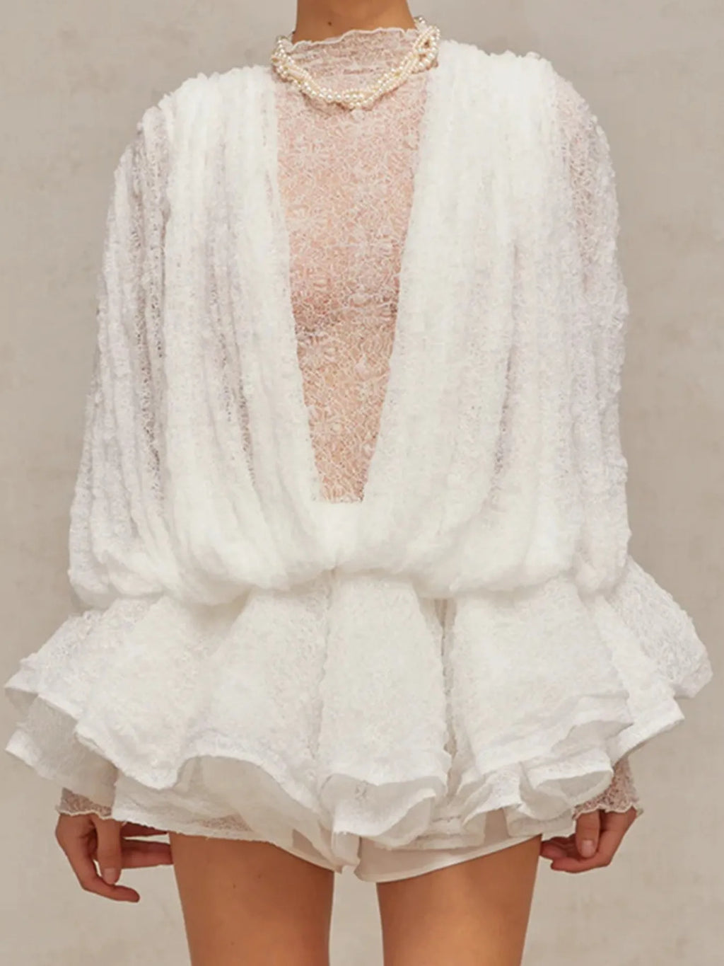 Ruffled Hem Lace Mini Dress