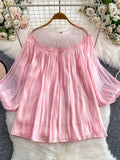 Rhinestone Mesh Panel Blouse