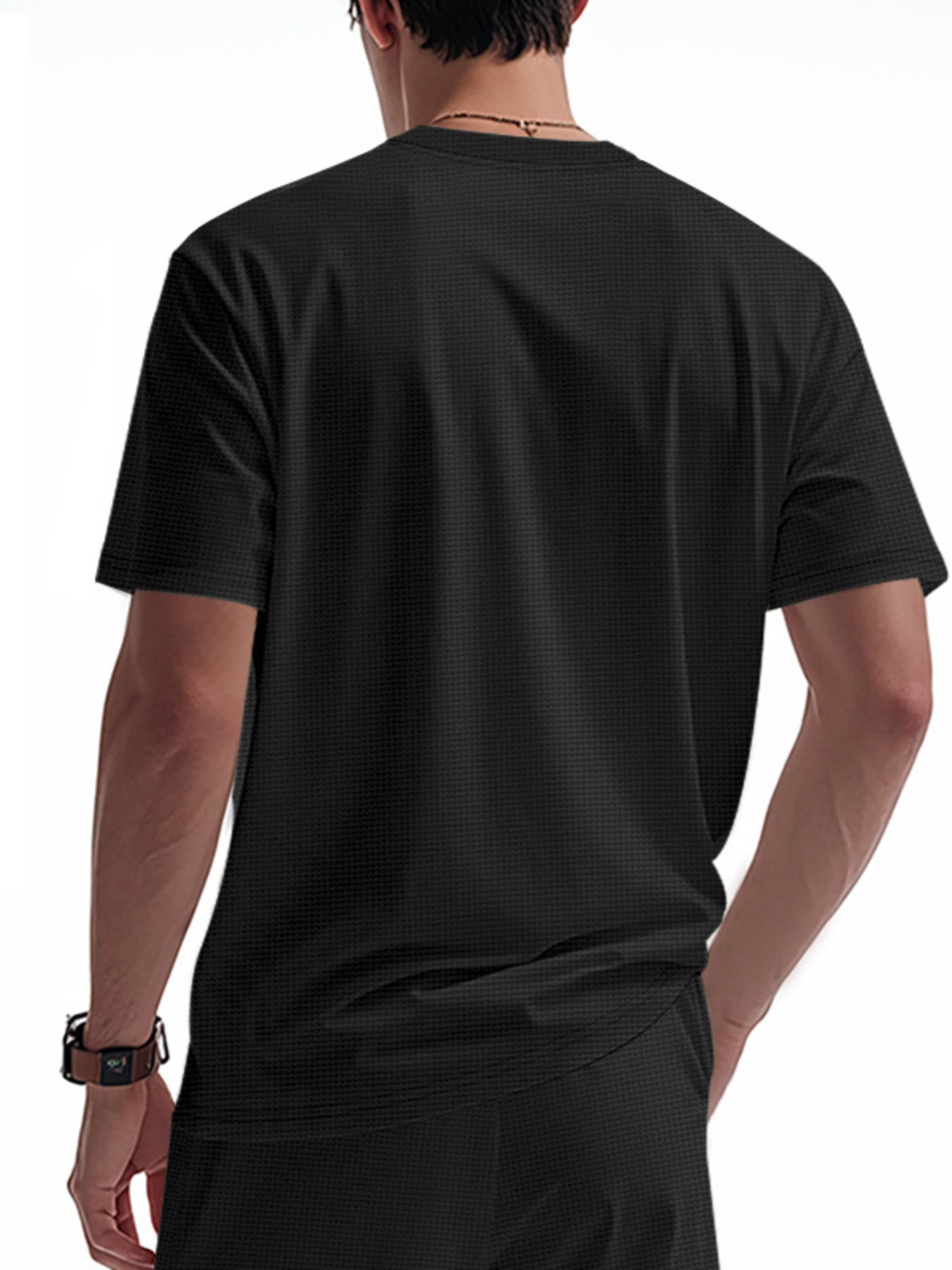 Men's Full Size Lace-Up Neck T-Shirt Plus Size