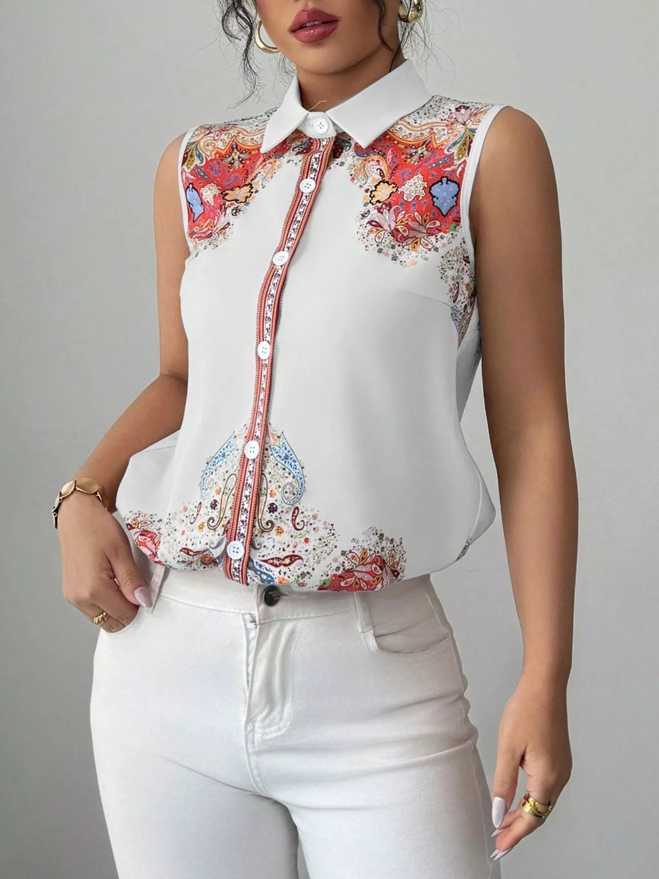 Button Up Sleeveless Shirt