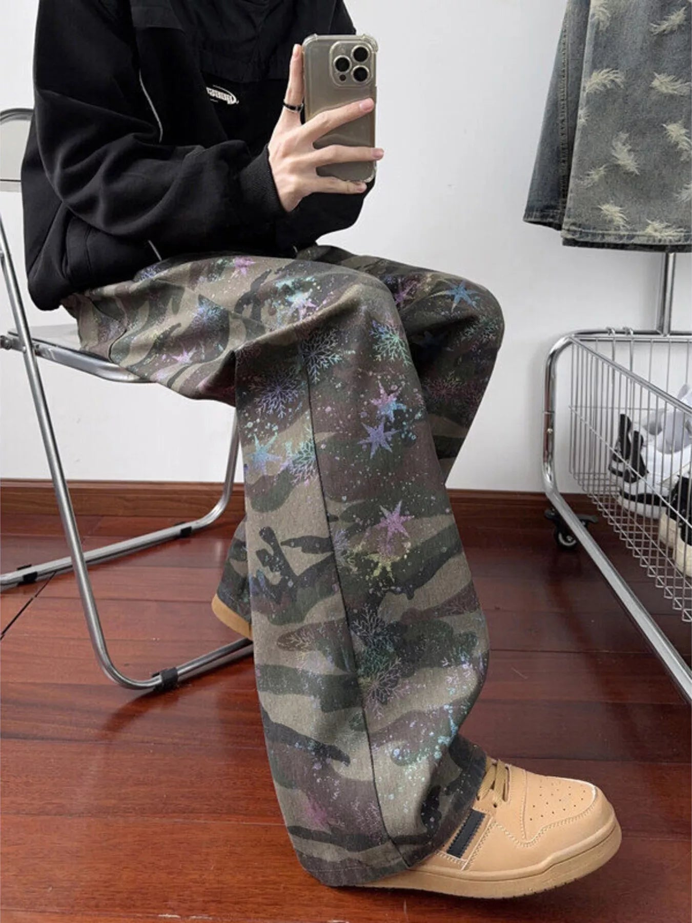 Men's Full Size Camouflage Wide Leg Jeans Plus Size