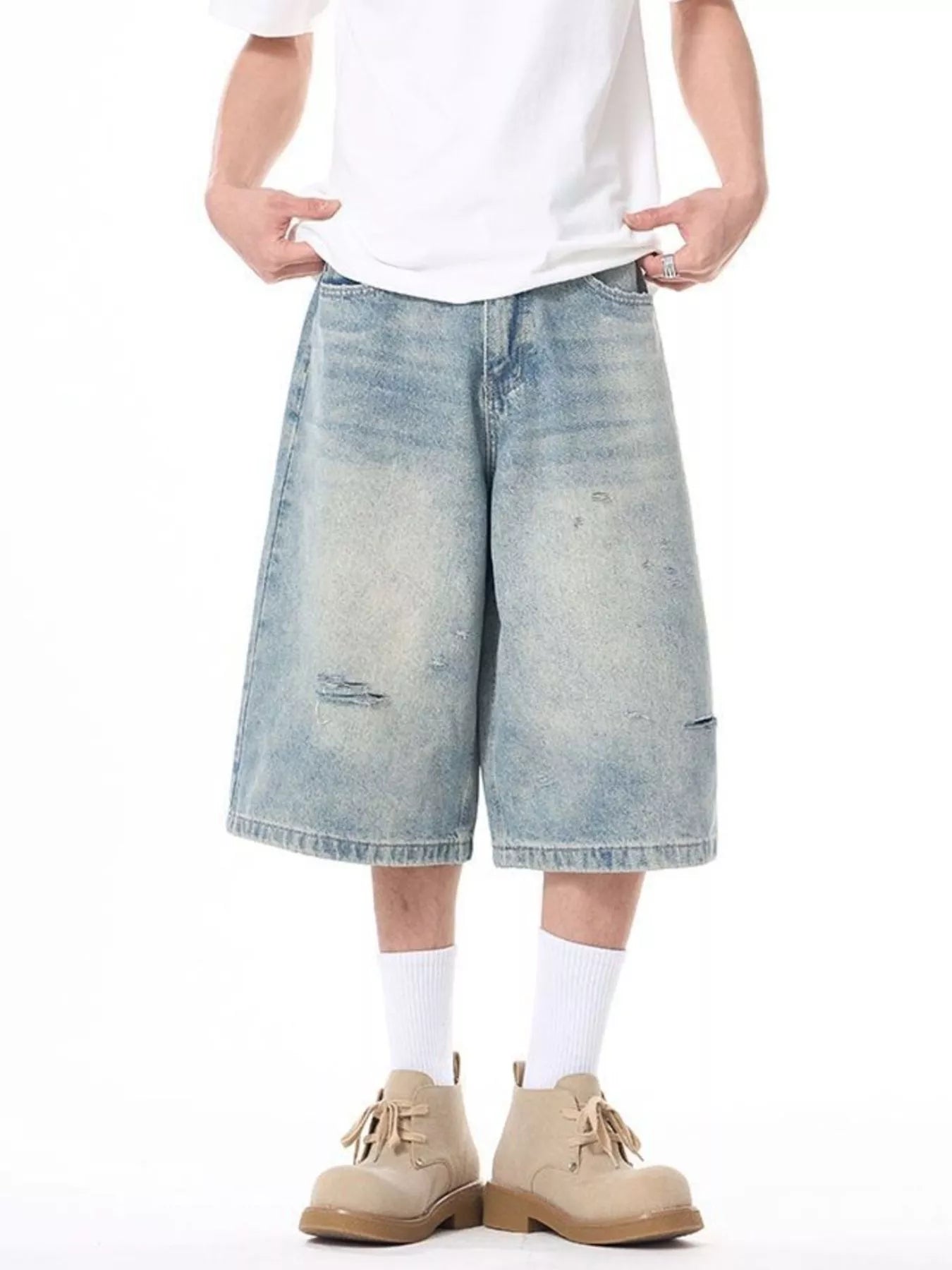 Men's Plus Size Distressed Washed Demin Shorts