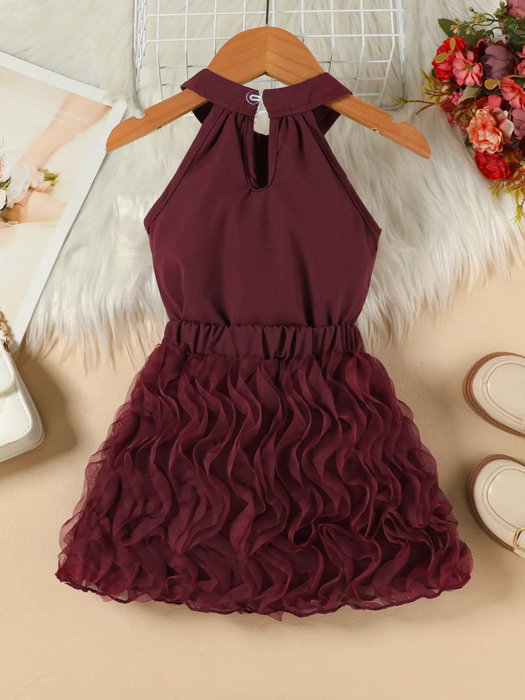 Children's Pearl Bowknot Top and Skirt Set