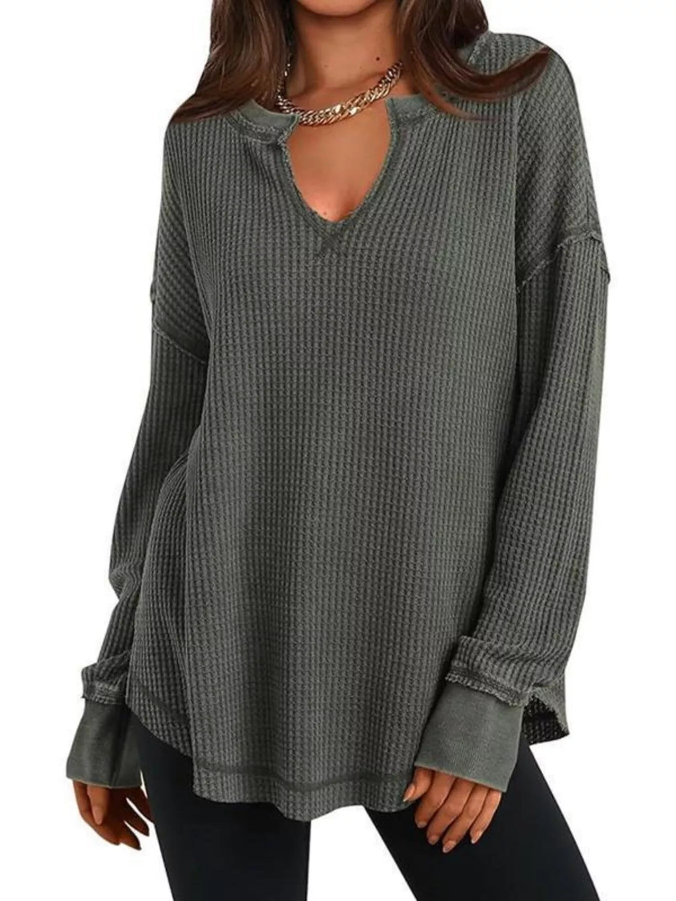 Waffle Knit Long Sleeve Sweatshirt
