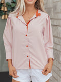 Stripe Color Block Patchwork Detail Frilled Collar Button Down Shirt