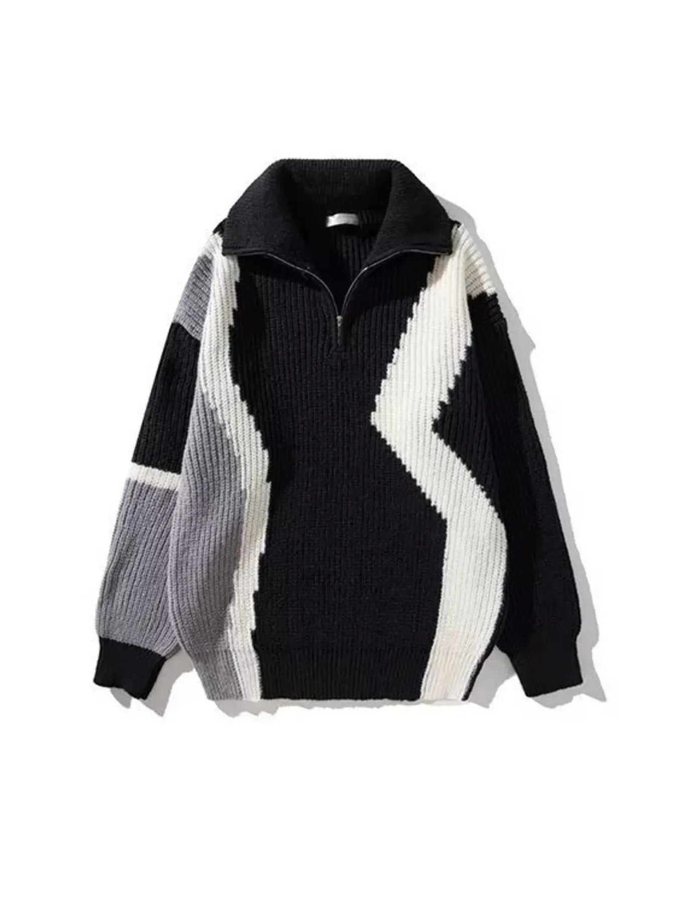 Men's Plus Size Color Block Zip Collar Sweater