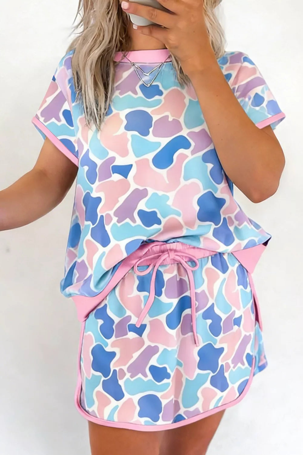 Camouflage Print Contrast Trim Athletic Skort Set