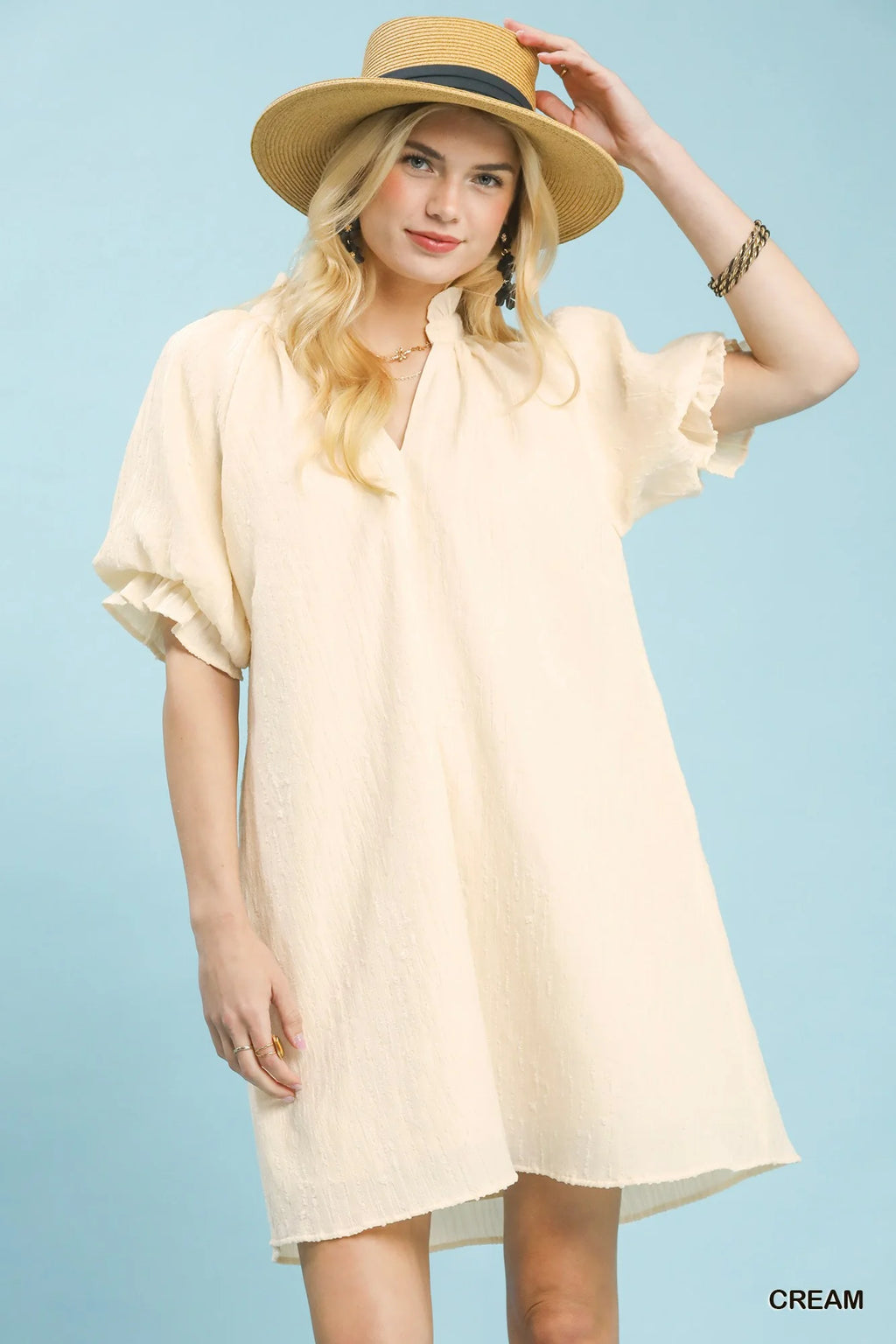 Umgee Linen Blend Ruffle Dress