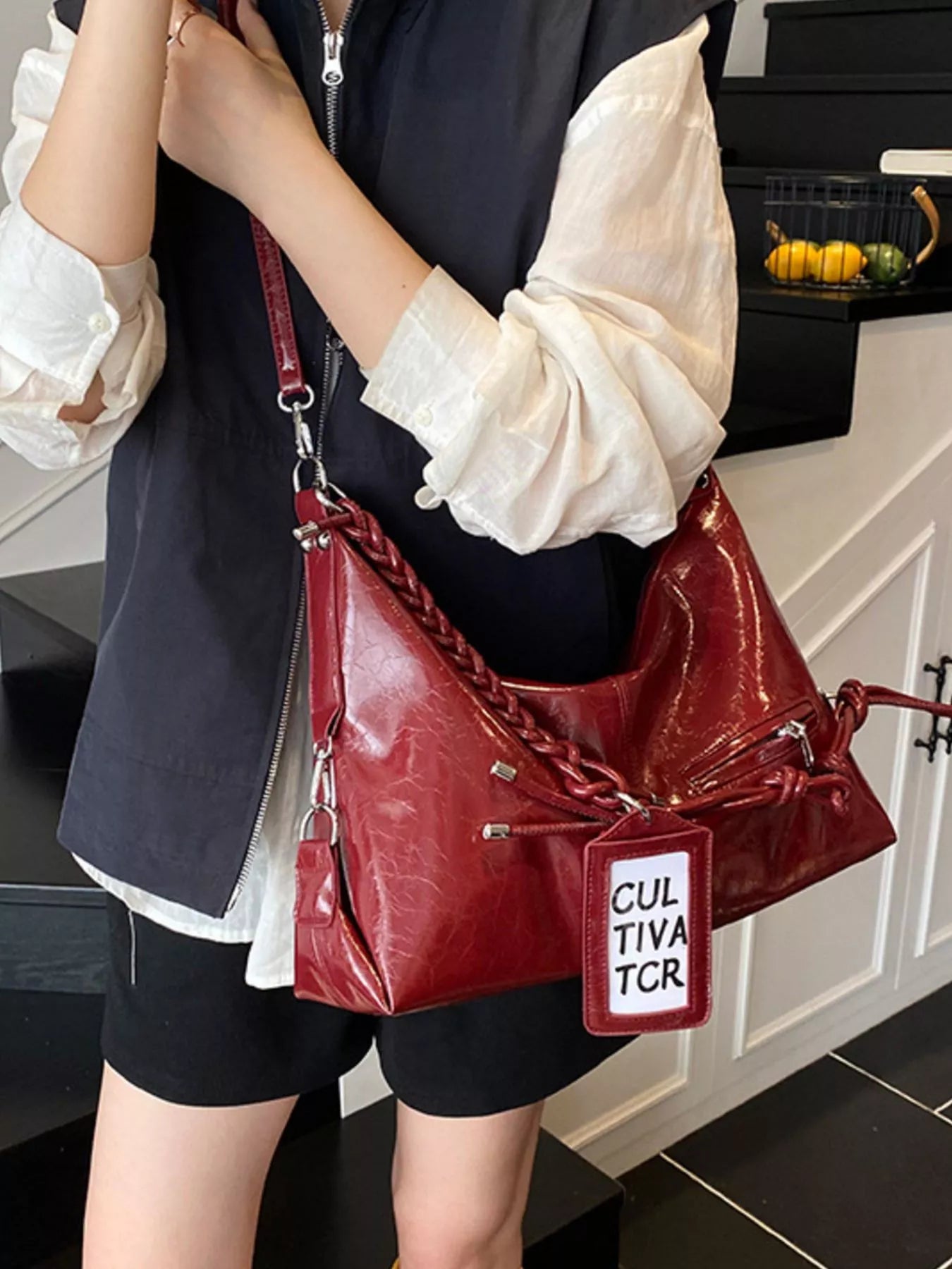 Vintage Braided Strap Shoulder Bag