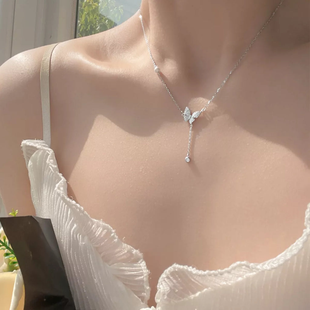 925 Sterling Silver Zircon Butterfly Necklace
