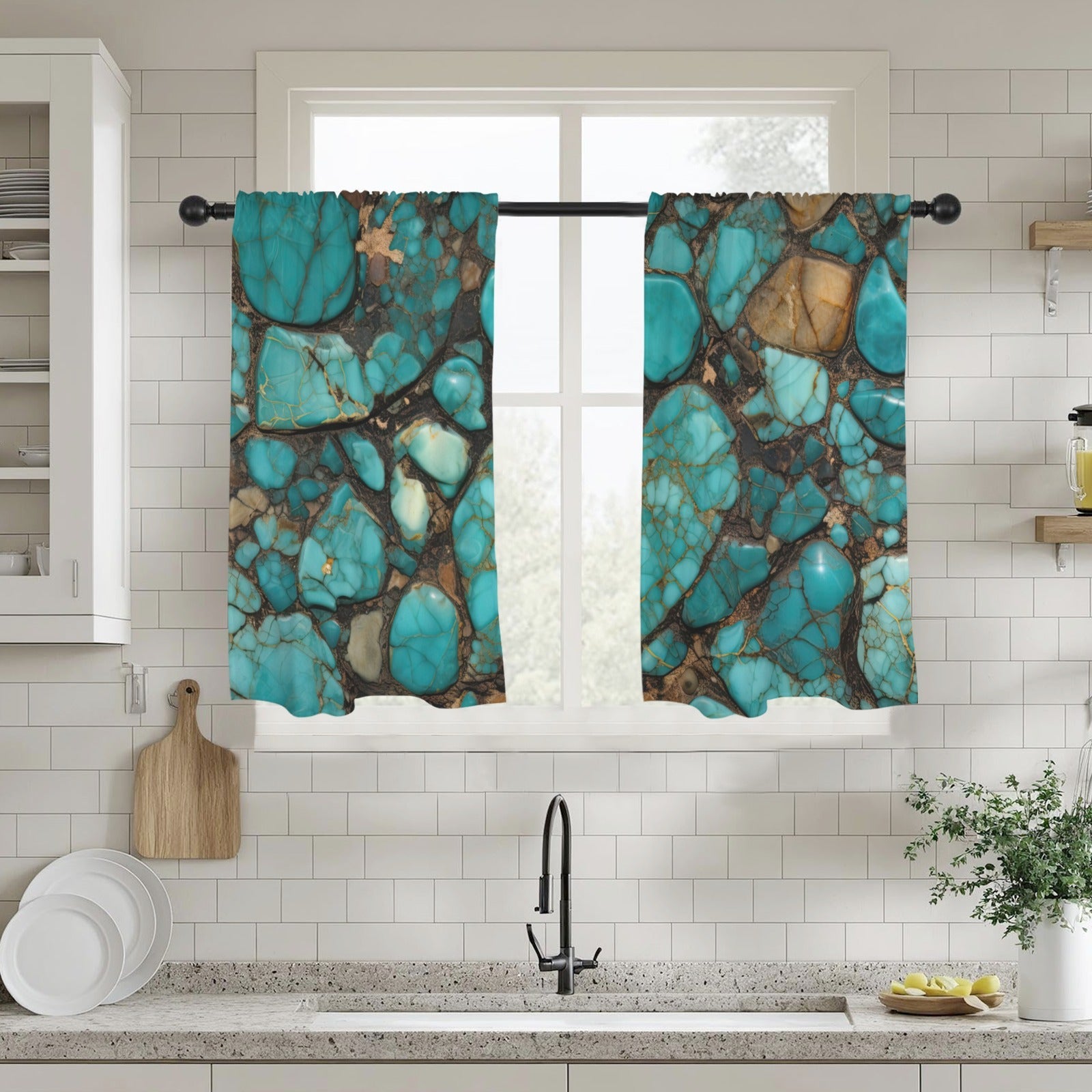 Baha Ranch Turquoise Window Curtains 28"x40" (2-Piece) Made in America