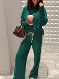 Round Neck Top and Stripe Detail Drawstring Pants Set