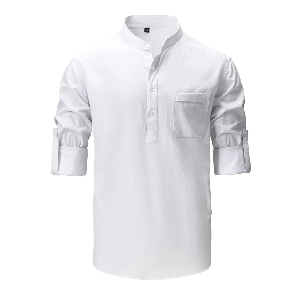 Men's Full Size Mandarin Collar Roll-Up Sleeve Shirt Plus Size