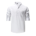 Men's Full Size Mandarin Collar Roll-Up Sleeve Shirt Plus Size
