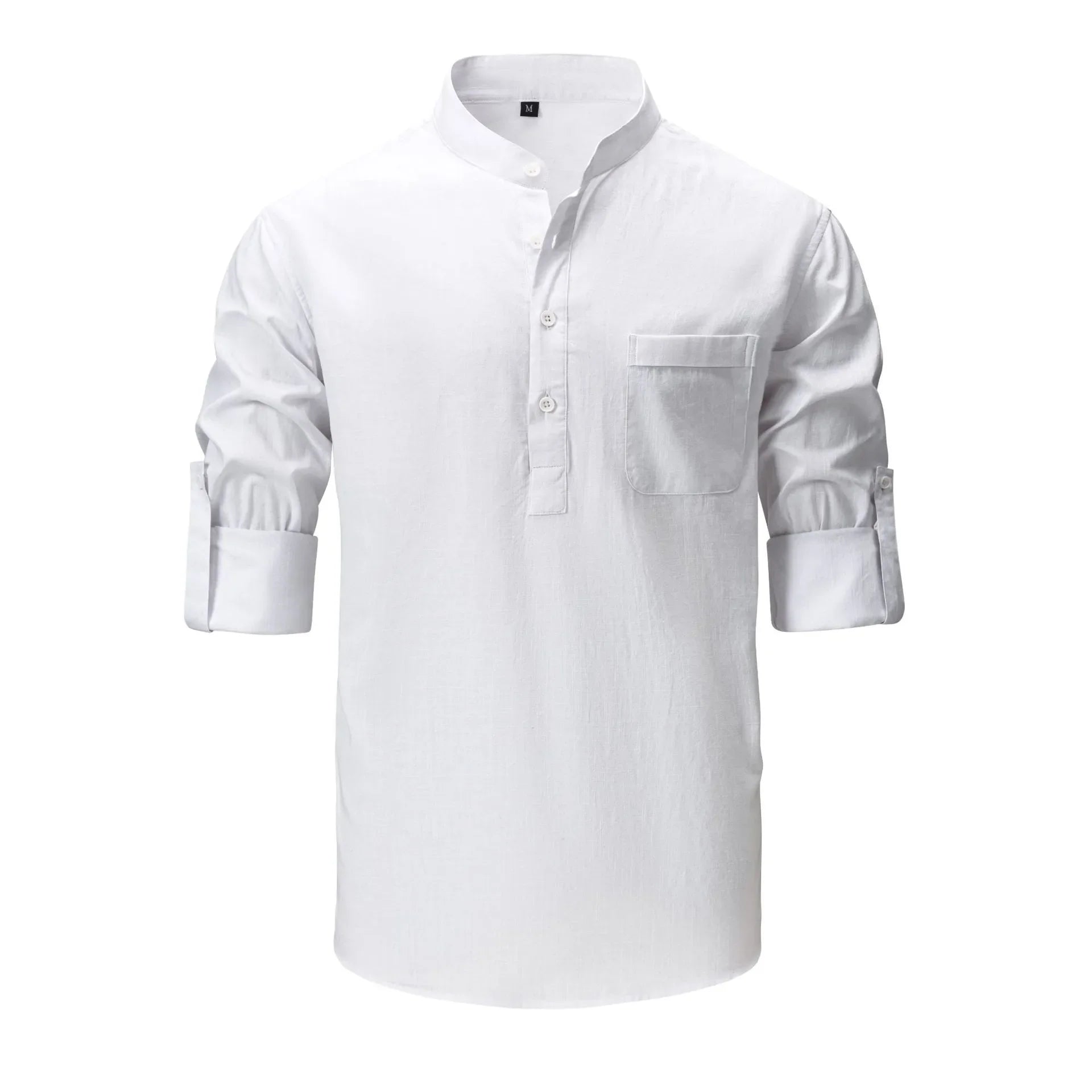 Men's Full Size Mandarin Collar Roll-Up Sleeve Shirt Plus Size