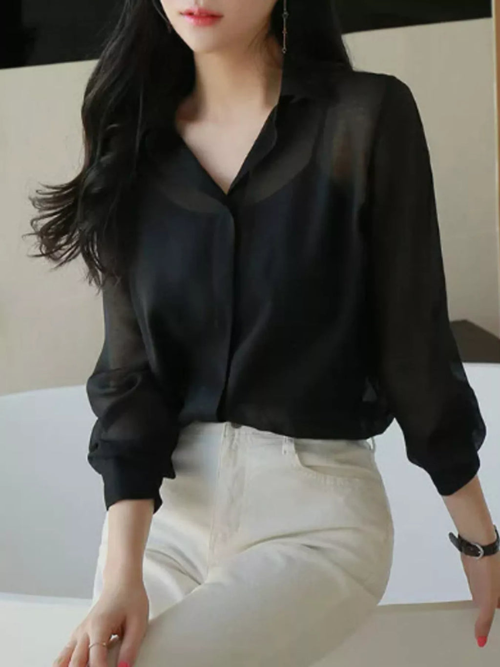 Elegant Sheer Long Sleeve Shirt