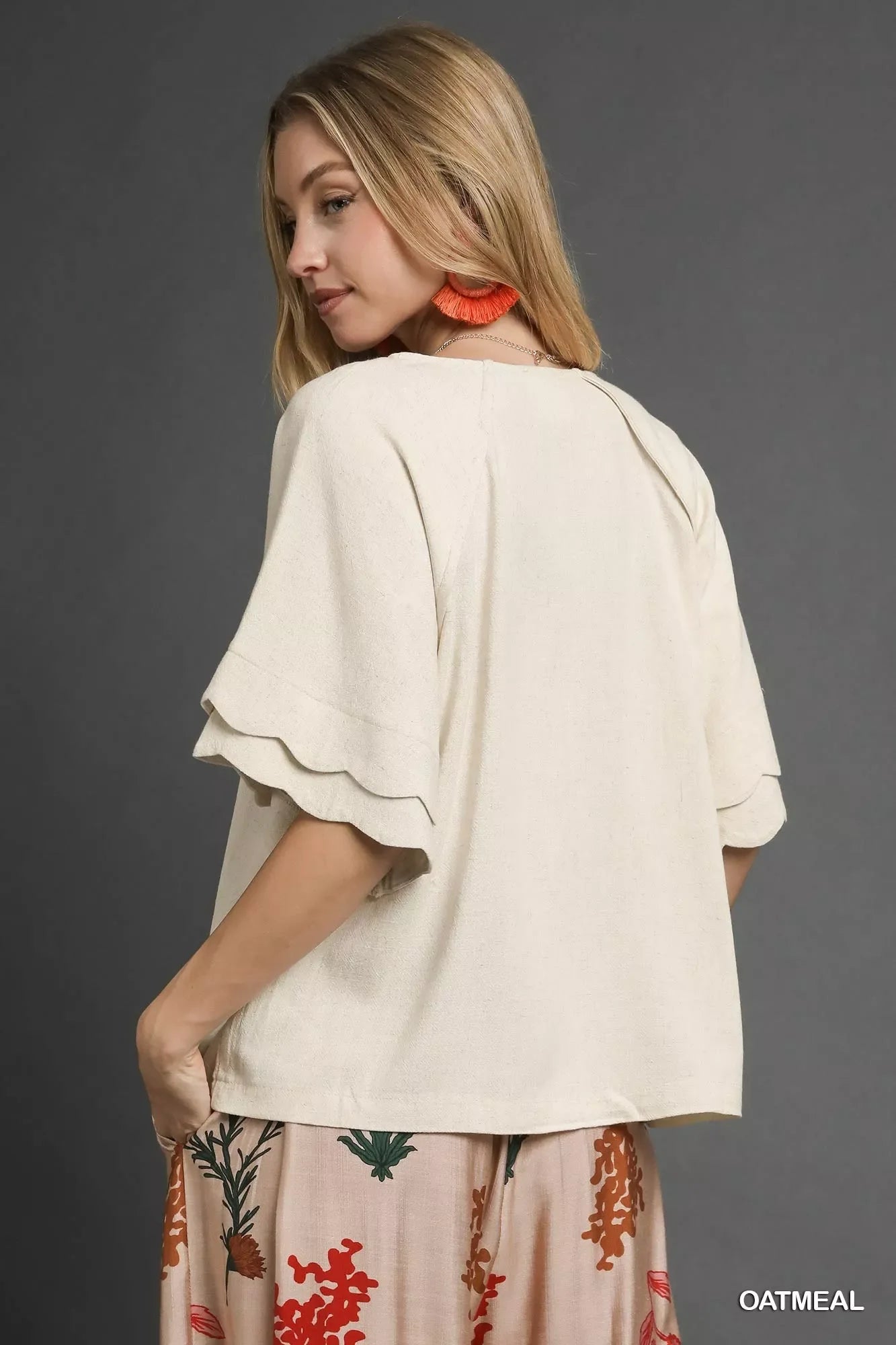 Umgee Linen Scallop Sleeve Boho Top