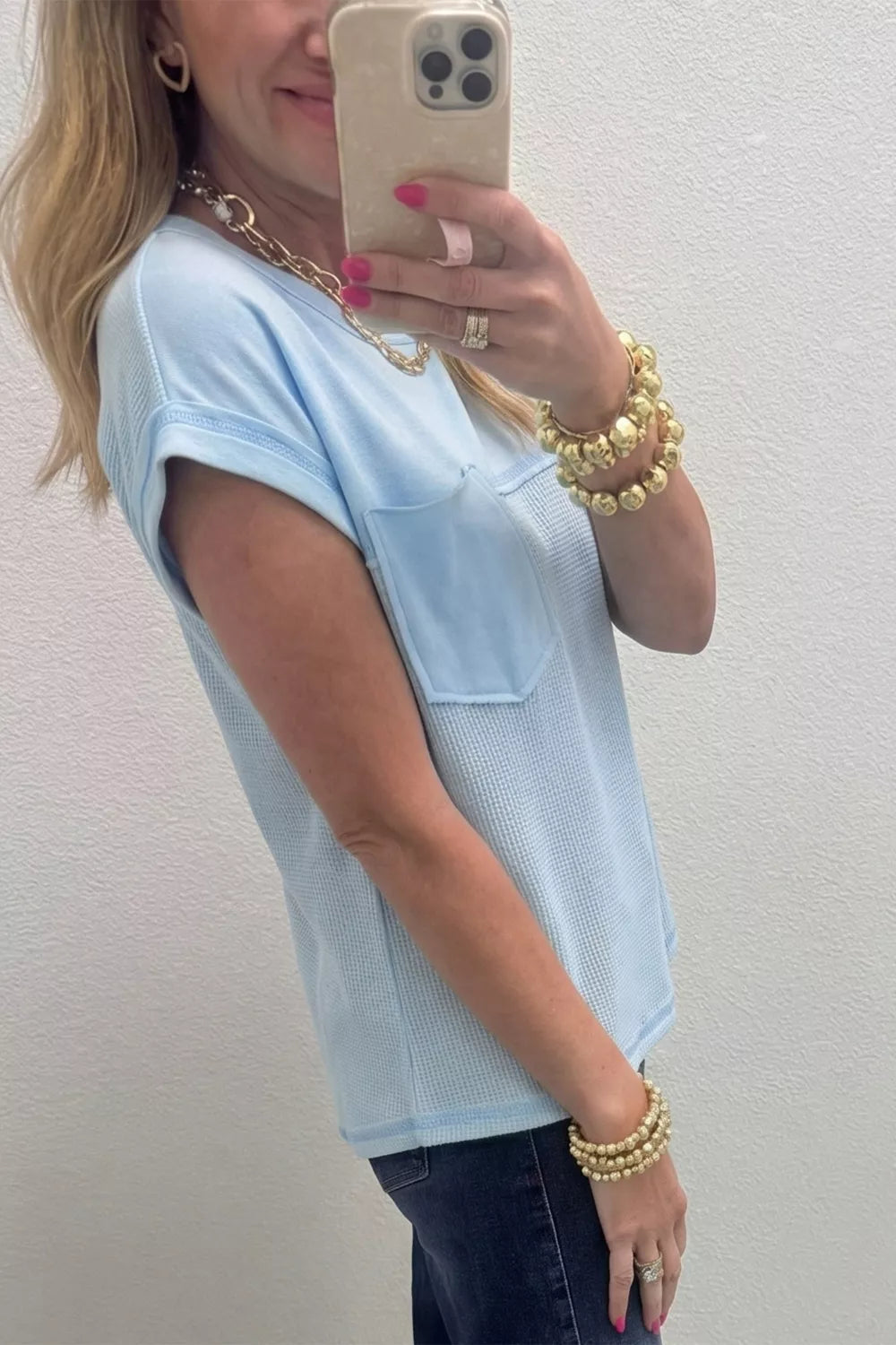 Waffle Knit Pocket T-Shirt