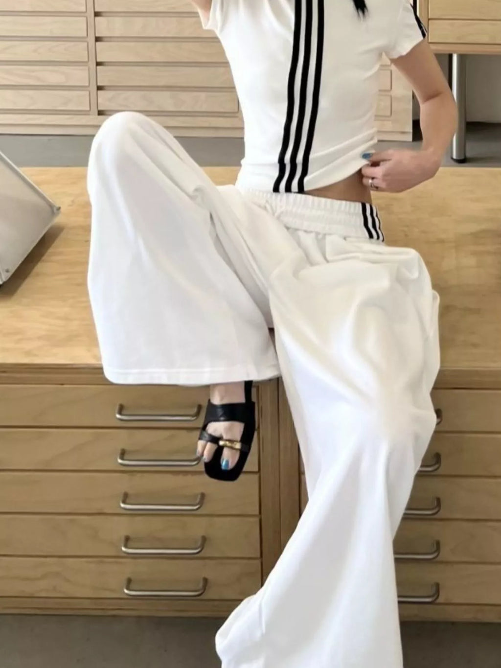 Full Size Striped Crop Top & Wide Leg Pants Set Plus Size
